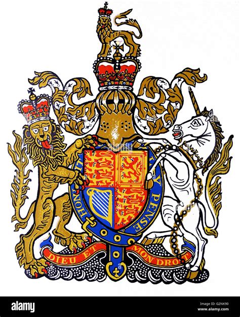 The Coat Of Arms Of The British Monarch Bearing The Motto Of English