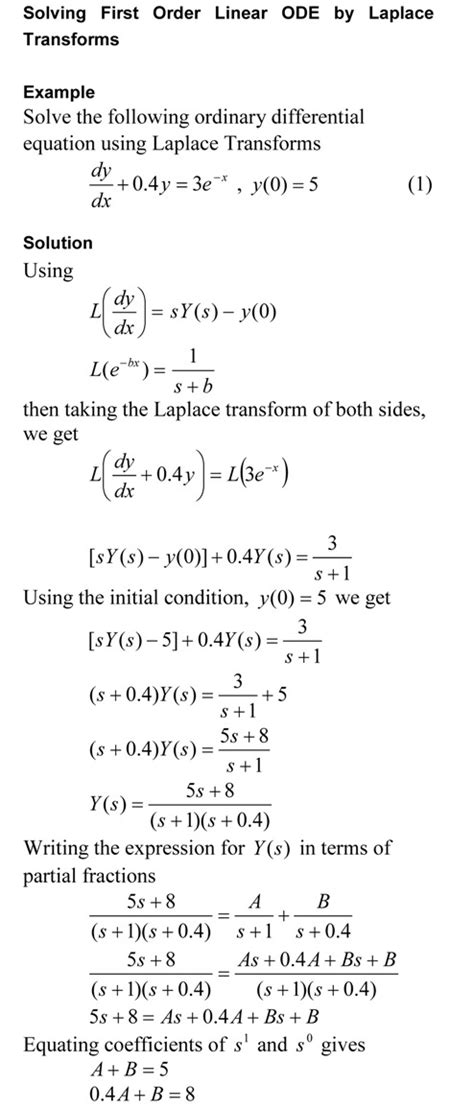 Example Solving A First Order ODE By Laplace Transforms Numerical