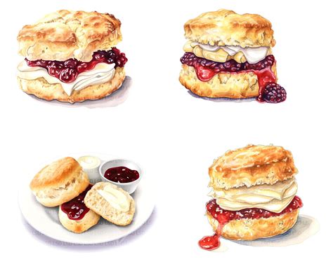 Scones And Cream Clipart Pack Watercolour Scones Cream Etsy