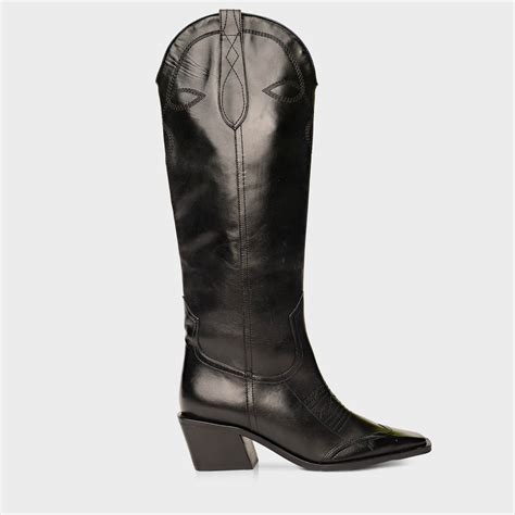 Bota Western Cano Longo Couro Preto