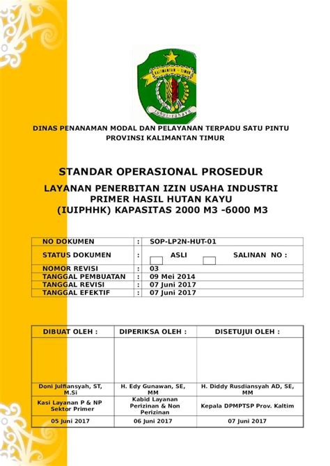 Pdf Standar Operasional Prosedur Dpmptsp Kaltimprov Go Id Surat