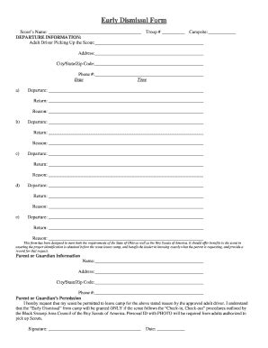 Fillable Online Early Dismissal Form Bsa344com Fax Email Print