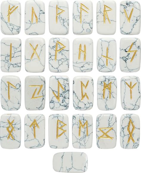 Crocon Howlite Gemstone Engraved Rune Stone Set With Elder Futhark