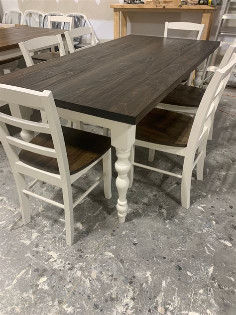 Ft Rustic Farmhouse Table With Turned Legs Chair Set Classic Dark