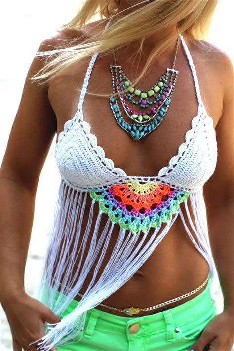 Women Sexy Bikini Swimsuit Tops Handmade Knit Crochet Crop Tops