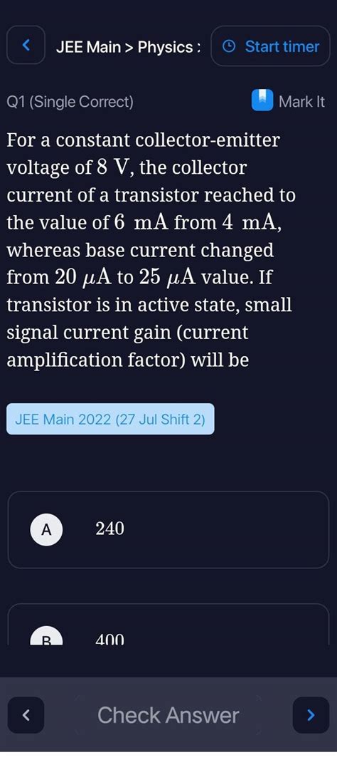 Jee Main Physics Start Timerq Single Correct Mark Itfor A Co