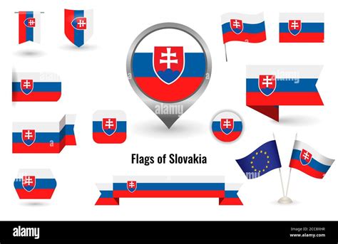 The Flag Of Slovakia Big Set Of Icons And Symbols Square And Round