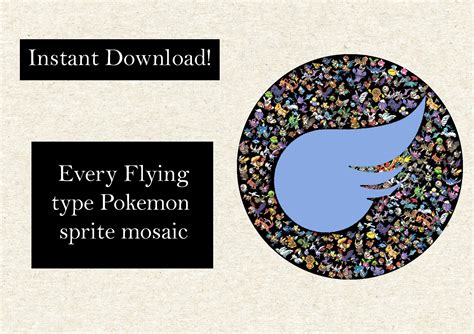 Pokemon Flying Type Symbol Mosaic Blue Etsy