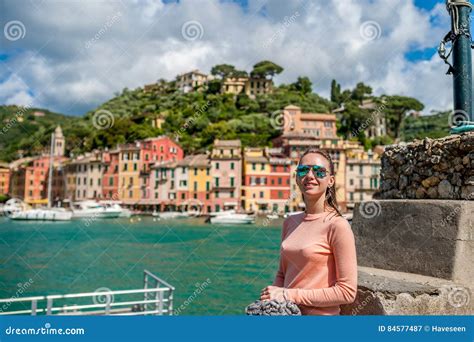 Woman At Portofino Village On Ligurian Coast Italy Stock Image Image