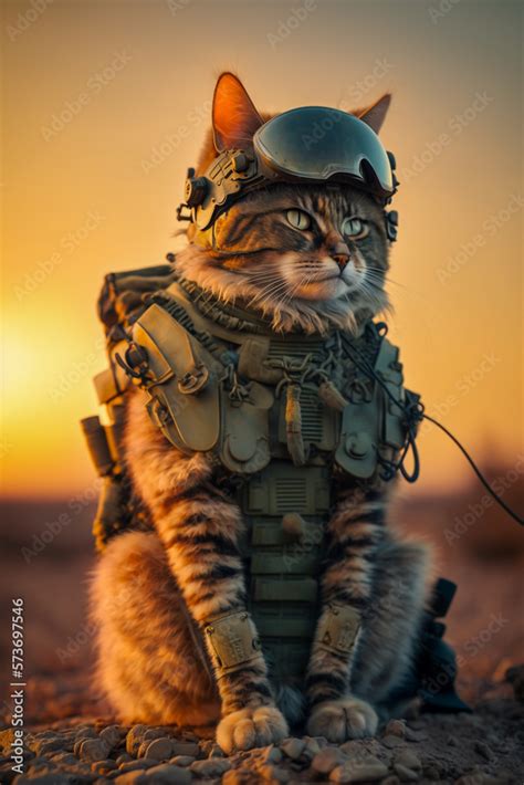 Generative Ai Image Of Cat Wearing A War Suit Animal Concept Stock