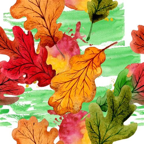 Herbstblatt Des Eichenmusters In Einer Hand Gezeichneten Aquarellart