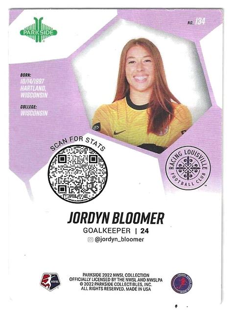 2022 PARKSIDE NWSL RED FOIL ROOKIE RC 134 JORDYN BLOOMER RACING