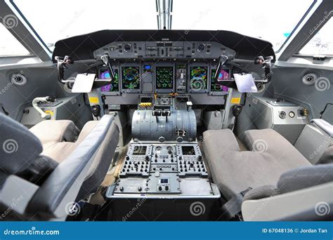 Cockpit of a Bombardier Q400 Nextgen Turbprop Aircraft at Singapore ...