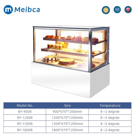 Square Glass Marble Base Cake Display Refrigerator Meibca