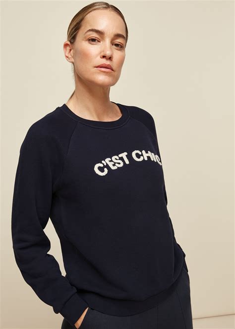 Navy Cest Chic Logo Sweatshirt Whistles Whistles Uk