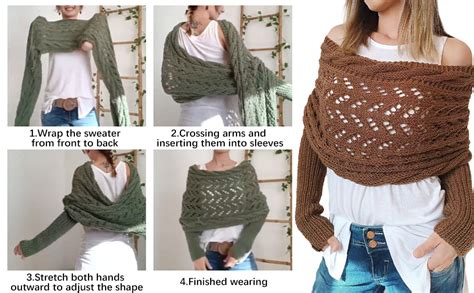 Knitted Cable Wrap Sweater Scarf With Sleeves For Women