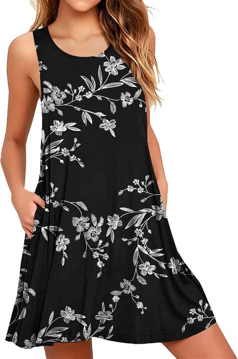 Anyjoin Womens Floral Summer Dresses Sleeveless Beach Sundress With Pockets Casual Tank Mini