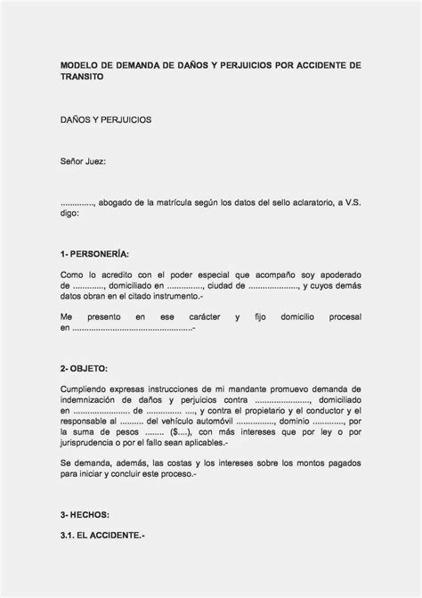 Modelos De Demandas Da Os Y Perjuicios Por Accidente De Transito