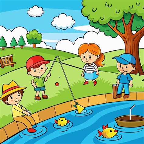 Premium Vector A Cartoon Illustration Of Children Playing In The