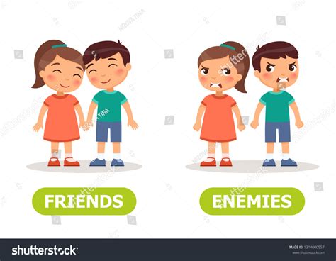 Friends Enmies Antonyms Flashcard Vector Template Stock Vector Royalty