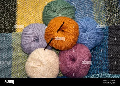 Wool Yarn Balls Of Various Colors With Crochet Needle Thick Wool For