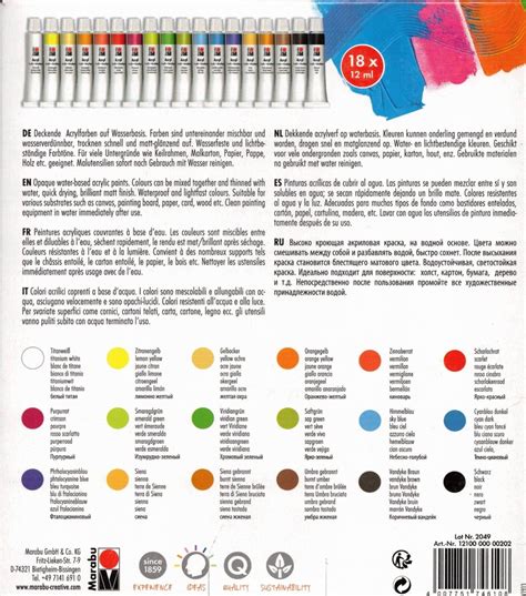 Marabu Acrylfarben Set 18 X 12 Ml Farbig Sortiert Malfarben Deckend