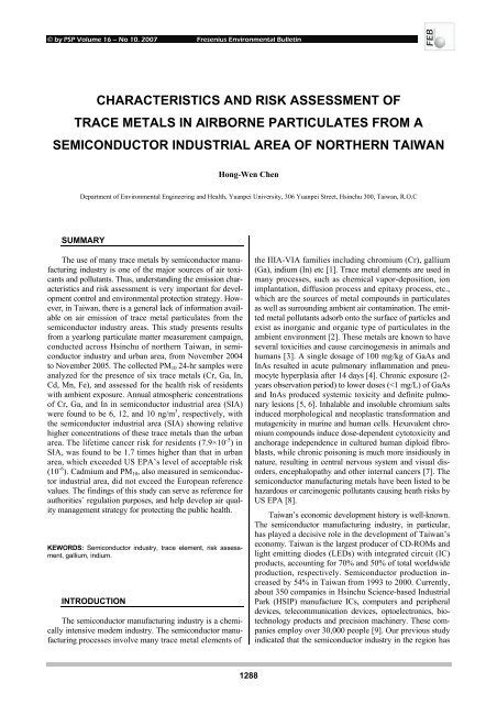 Characteristics And Risk Assessment Of Trace Metals In Airborne