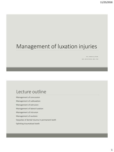 PDF Management Of Luxation Injuries Management Dependent On Stage