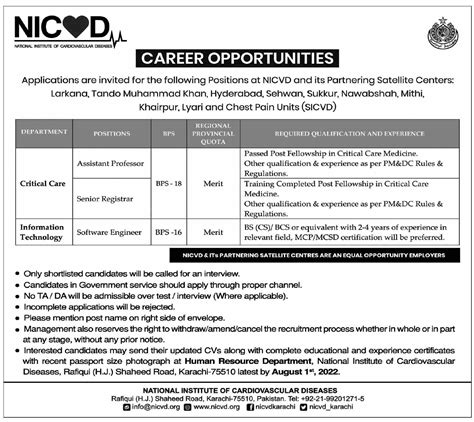 National Institute Of Cardiovascular Diseases NICVD Jobs 2024 Job