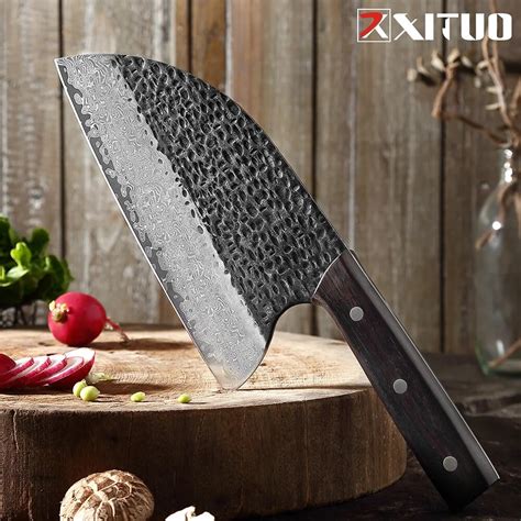 XITUO Cuchillos De Chef Nakiri Cortador De Hueso De Acero Damasco