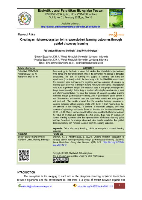 Pdf Edubiotik Jurnal Pendidikan Biologi Dan Terapan Fatikhatun N I K M A T U S Sholihah