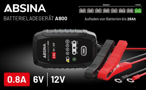 ABSINA Batterieladegerät Motorrad vollautomatisch AGM Ladegerät 6V