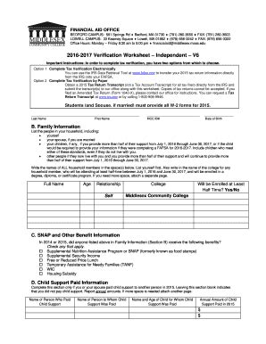 Fillable Online Middlesex Mass V Independent Verification Worksheet