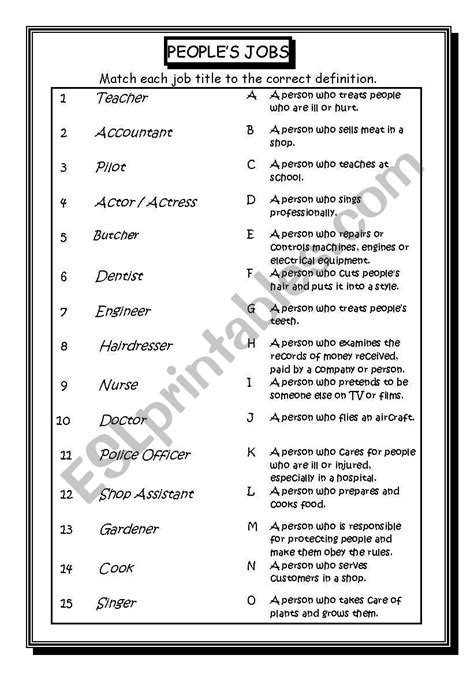 PEOPLES JOBS ESL Worksheet By Aylin London