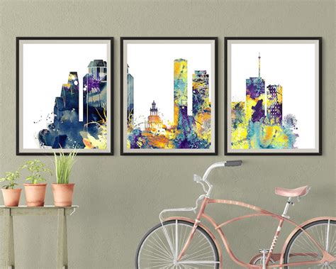 Houston Wand Dekor Set Von 3 Skyline Drucke Innenstadt Triptychon Texas