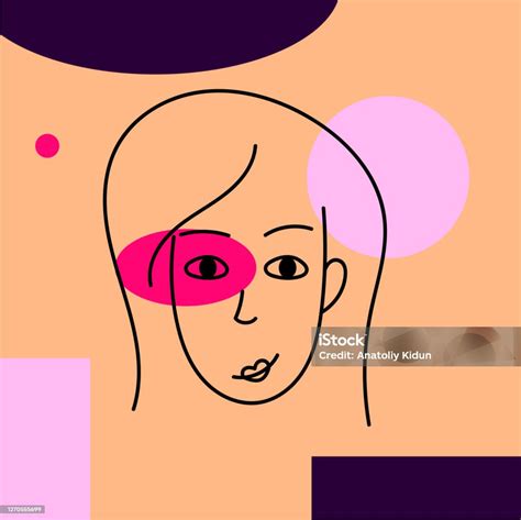 Abstract Woman Face One Line Drawing Portret Minimalistic Style Continuous Line Stock