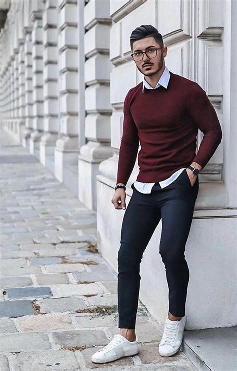 Black Casual Trouser Outfit Designs With Brown Sweater Maroon Sweater