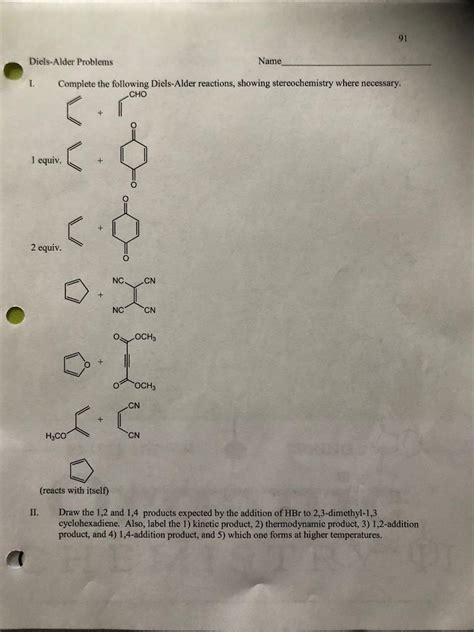 Solved Diels Alder Problems Name I Complete The Following