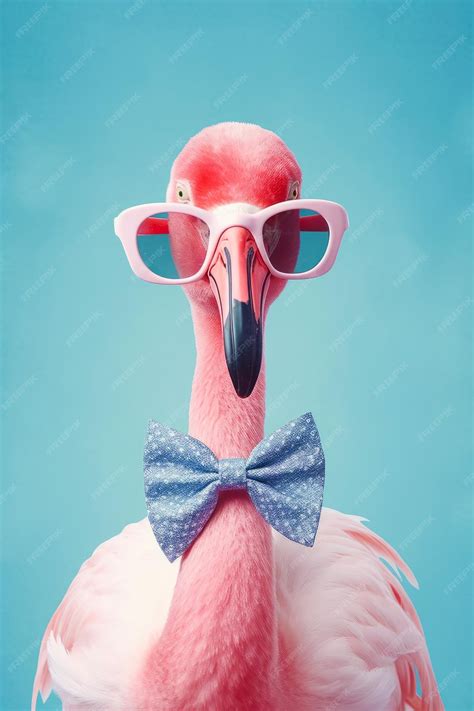 Premium Photo Pink Flamingo Wearing Sunglasses And Bow Tie With Blue