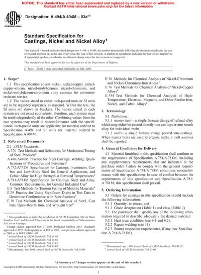 ASTM A494 A494M 03ae1 Standard Specification For Castings Nickel And