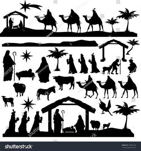 Nativity Scene Silhouette Holidays Christmas Religion Stock Vector Royalty Free 763842160