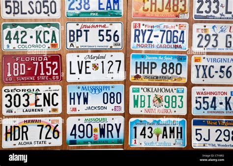 Collection of colorful USA car number plates Stock Photo - Alamy