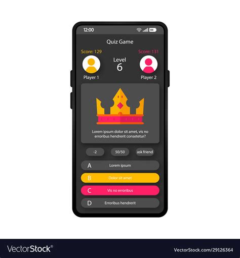 Online Quiz Game Smartphone Interface Template Vector Image