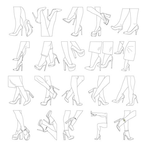 Croquis De Contour 20 Silhouettes De Jambes Féminines Chaussures Talons