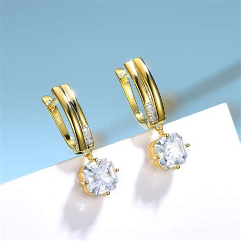 Boucles d oreilles pierre précieuse Zircon Or jaune plaqué 14k