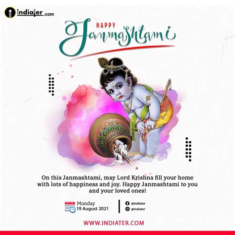 Free Best Happy Janmashtami Wishes Social Media Post Banner With Krishna And Messages Quotes Psd