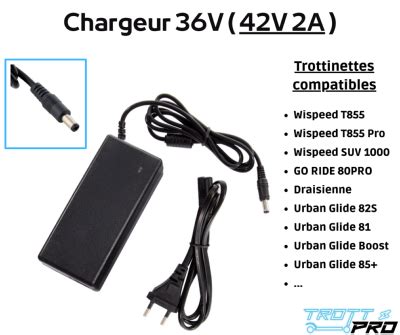 Chargeur pour trottinette électrique 42V 2A universel connecteur DC