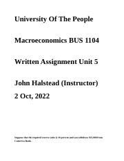 Written Assignment Unit 5 BUS 1104 Docx University Of The People