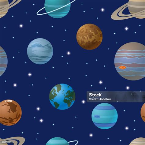 Planets Solar System Seamless Pattern Background Stock Illustration