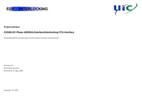 Pdf Cenelec Phase 4eirhlinterfaceinterlocking Tcs · The Railway